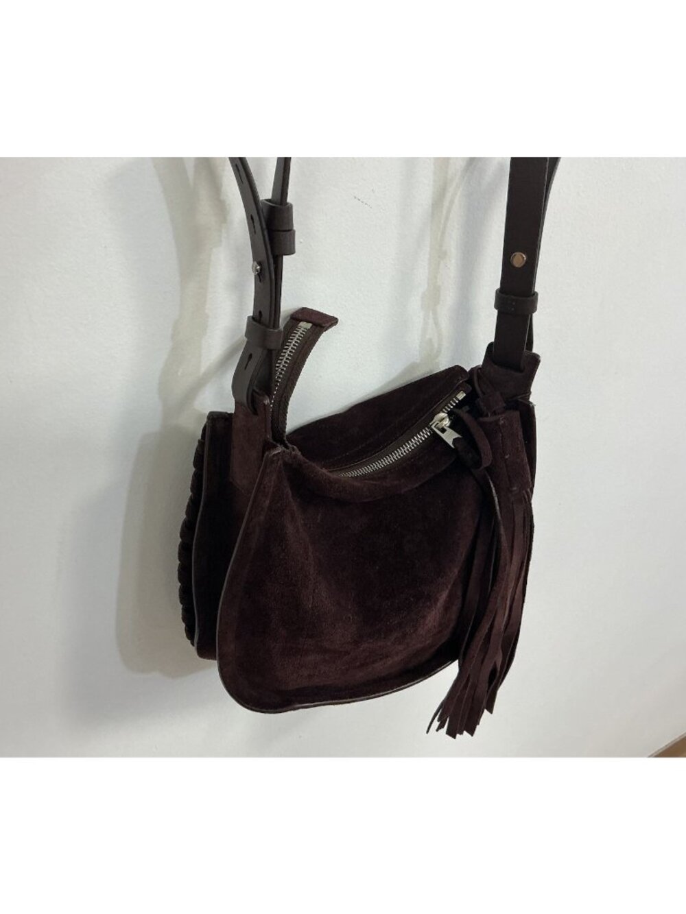 Allsaints Suede Burgundy Shoulder Bag Fall Dark Academia Leather